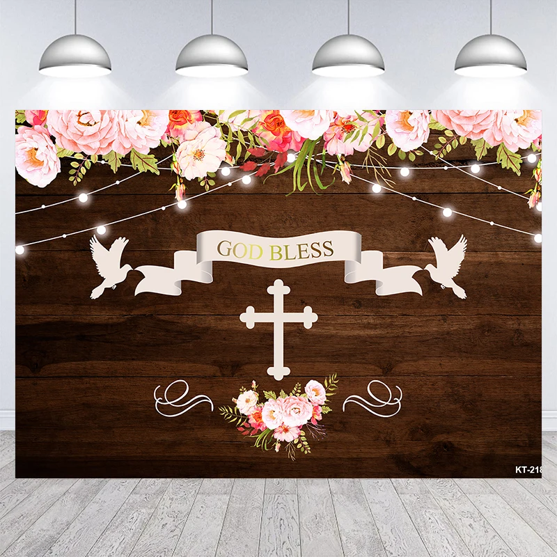 Boy Girl First Communion Backdrop Decoration Cross God Bless Photography Background Studio Baptism Christening Banner Props