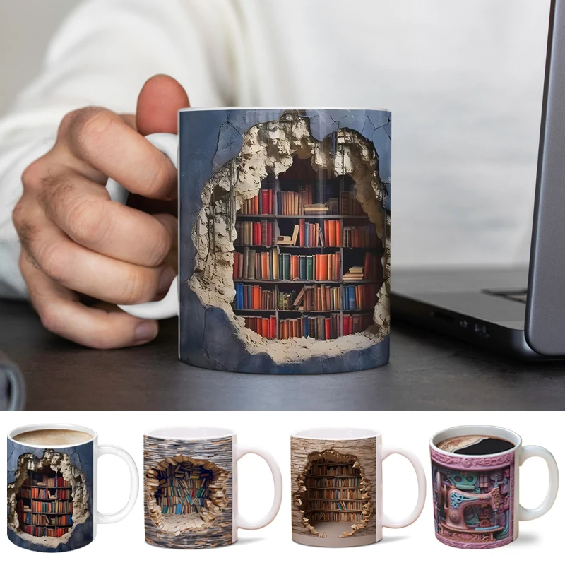 Library Bookshelf Mug, Book Lover Coffee Mug, Creative Book Club Mug, Cool Ceramic Mug Novelty Novelty Gift for Friends