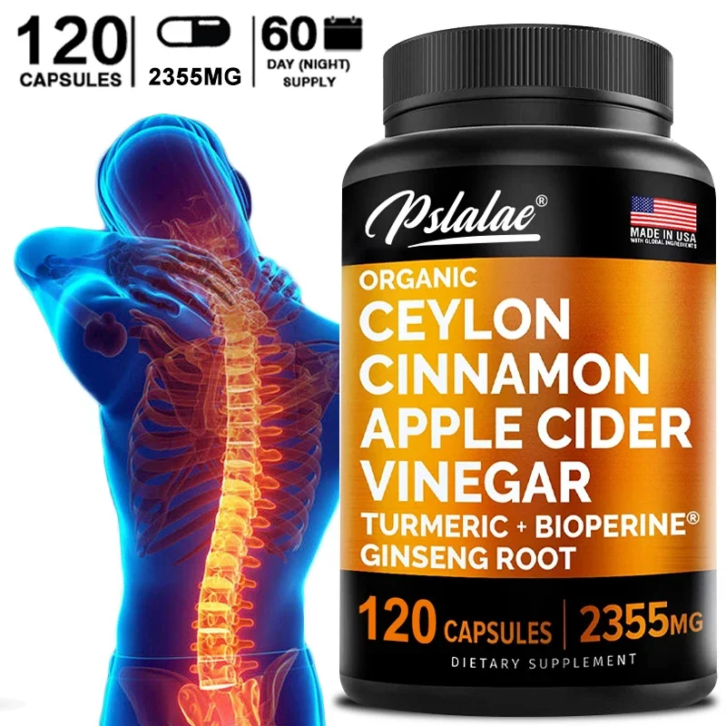 Natural 5-in-1 Ceylon Cinnamon 2355 Mg with Apple Cider Vinegar, Turmeric & Siberian Ginseng, Pepperin Cinnamon Capsules