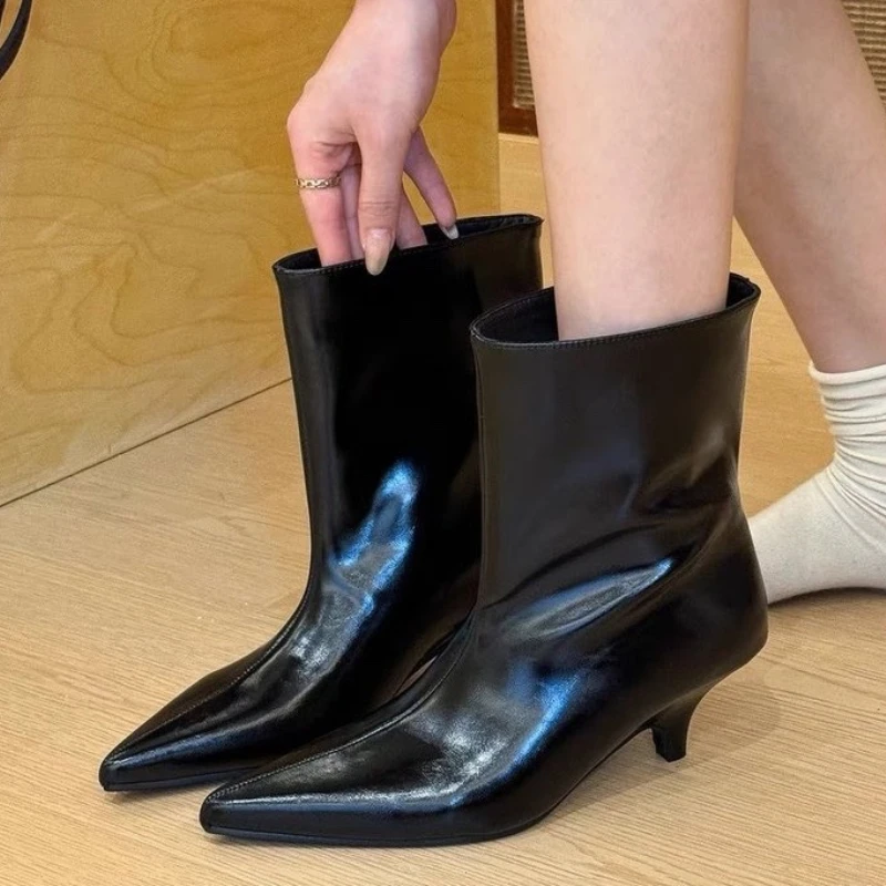 

Pointed Toe High Heels Ankle Boots Women Shoes Dress Party Sexy Chelsea Fashion Boots 2025 Winter Brand Goth New Pumps Botas