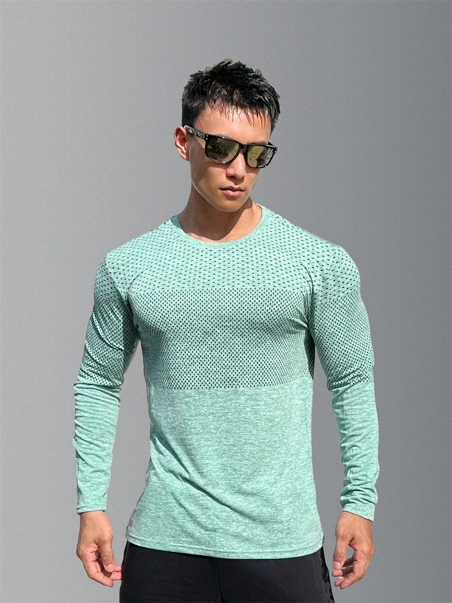 Men\'s Sport Long Sleeve Tops Quick Dry Fitness T-shirts Bodybuilding Gym Tees Casual Skinny Elastic Breathability men Sportswear