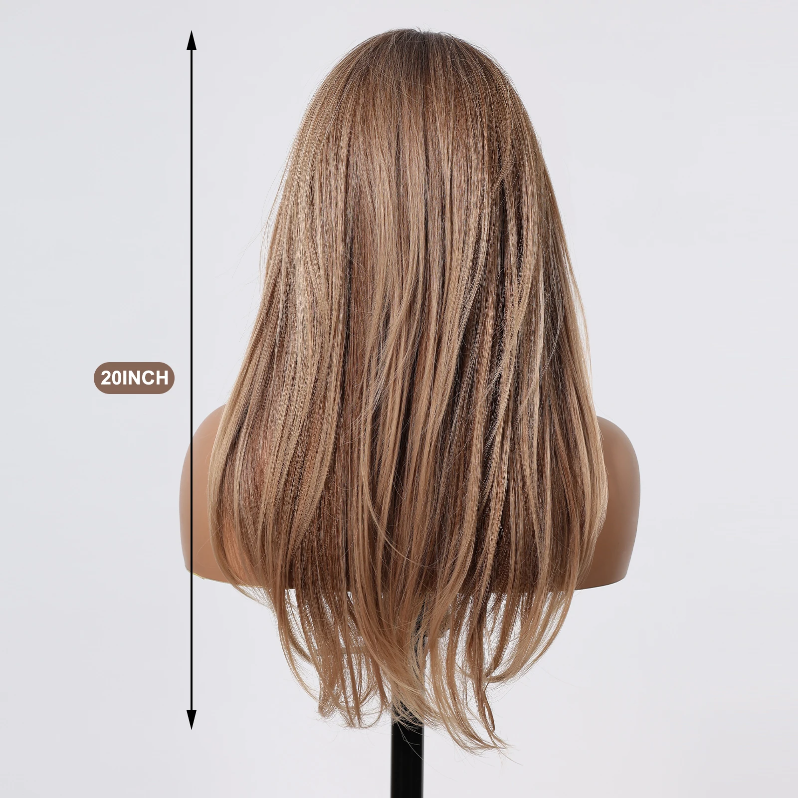 EASIHAIR Long Straight Synthetic Lace Wig Ombre Brown Hairline Lace Wigs for Women Cosplay Daily Layered Hair Heat Resistant