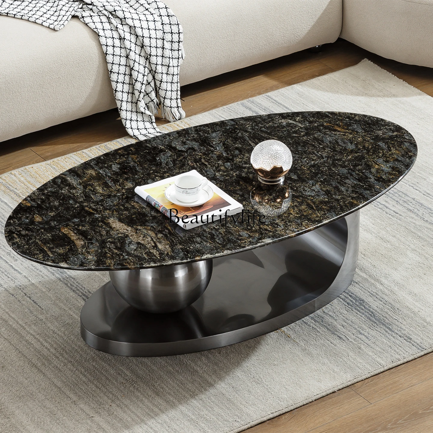 

Italian simple modern living room home light luxury oval coffee table
