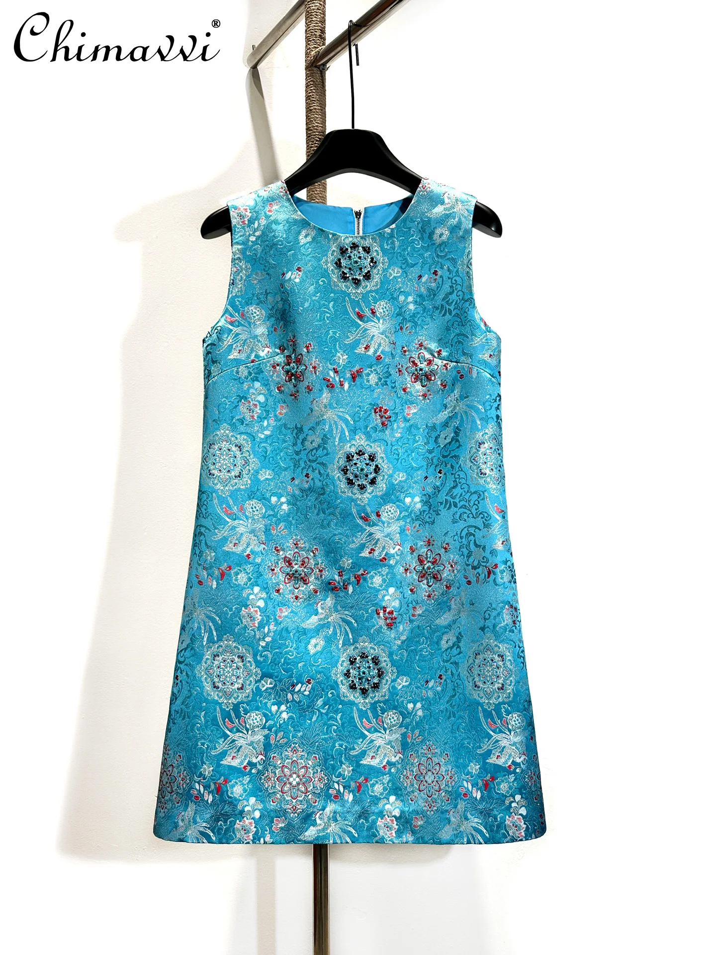 

Heavy Beaded Dress for Women 2025 Autumn New Fashion Chinese Style Sleeveless High-end Jacquard Retro Elegant Short Dress