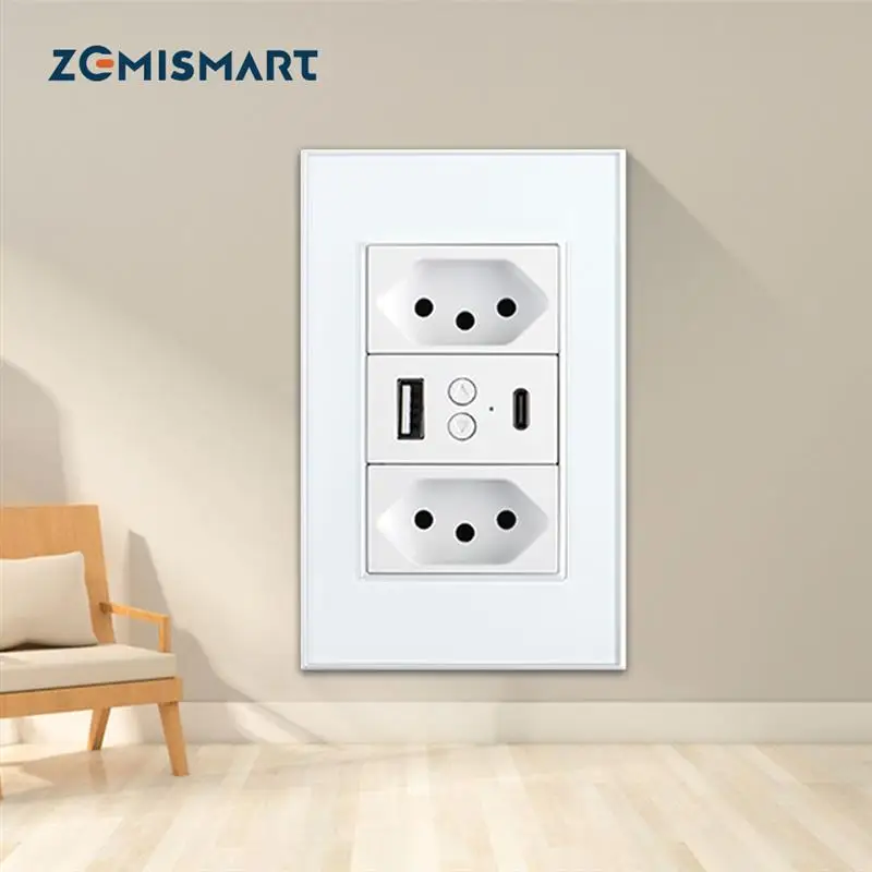 New Zemismart Tuya Zigbee Smart Brazil Socket Two Brazil Outlets USB Port Type-C Alexa Google Home Work with Homekit via ZMHK01