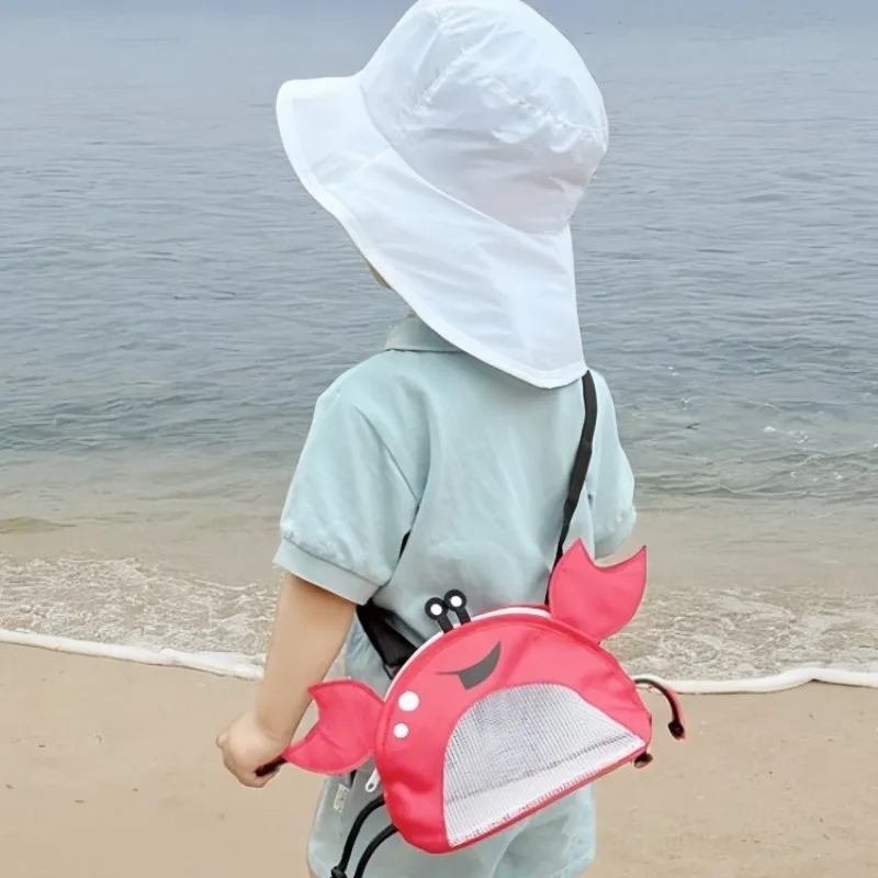 Cute Crab Children Beach Bags Mesh Outdoors Storage Bag Adjustable Kids Crossbody Bag Boys Girls Toys Creative Travel Shell Bag