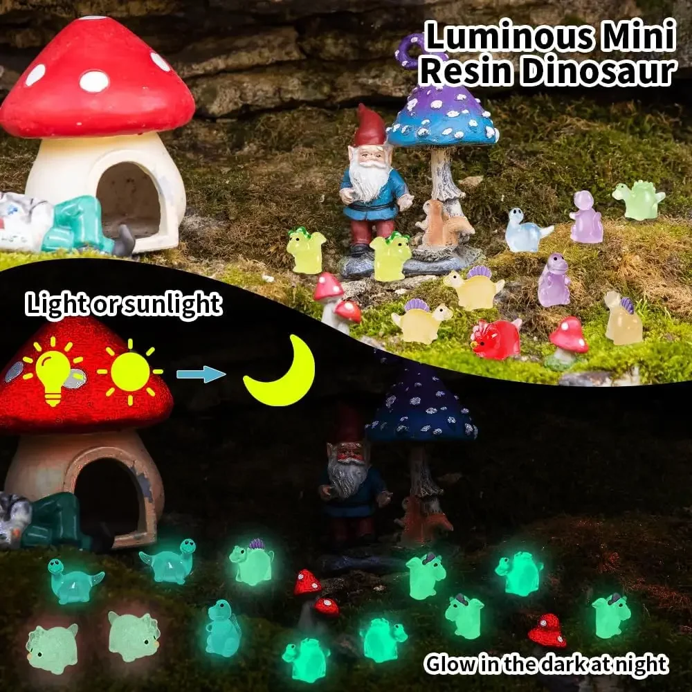 48PCS Mini Luminous Dinosaur Miniature Figurines,Glow in Dark Resin Dinosaur Dino Figures for Fairy Garden Micro Landscape