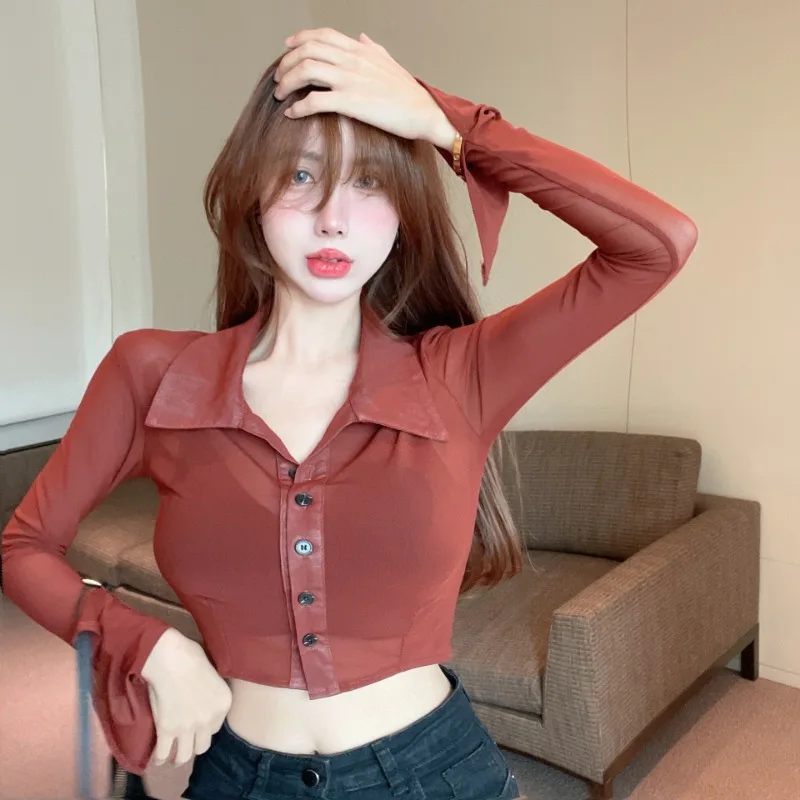 Thin Shirts for Women Summer Tops Sheer Design Long Sleeve Skinny Sexy Girls Clothing Fashion Korean Style High Street Young