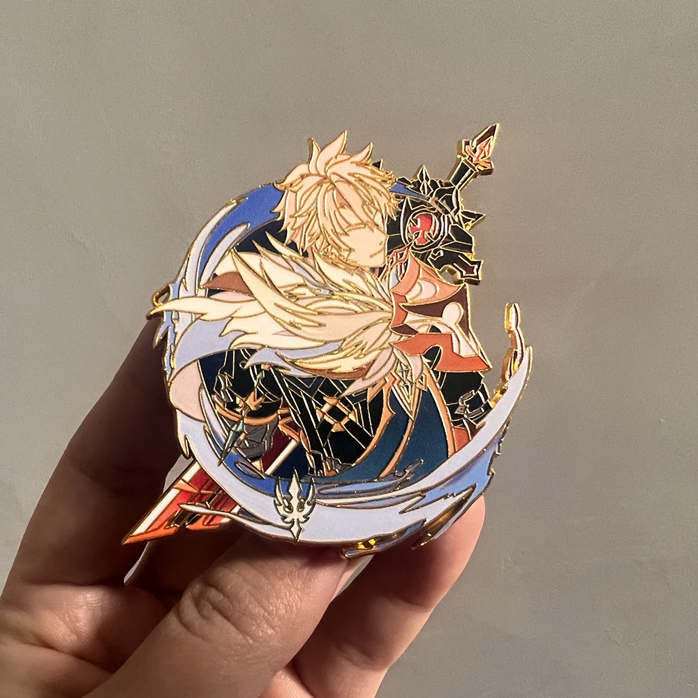 Genshin Impact Varka Abzeichen Cosplay Anime Durin Kostüme Pin Nod-Krai Knight Kawaii Broschen Freund Geschenke Rucksack Dekor – Detail 5