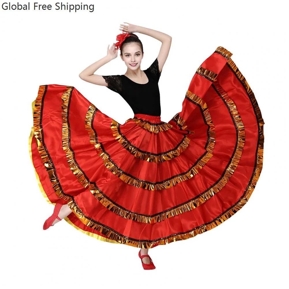 720 °   فتاة الغجر الإسبانية الفلامنكو فستان البوليستر الحرير لامعة واسعة تنورة سوينغ كرنفال قاعة الحفلات ملابس رقص البطن تنورة 2026