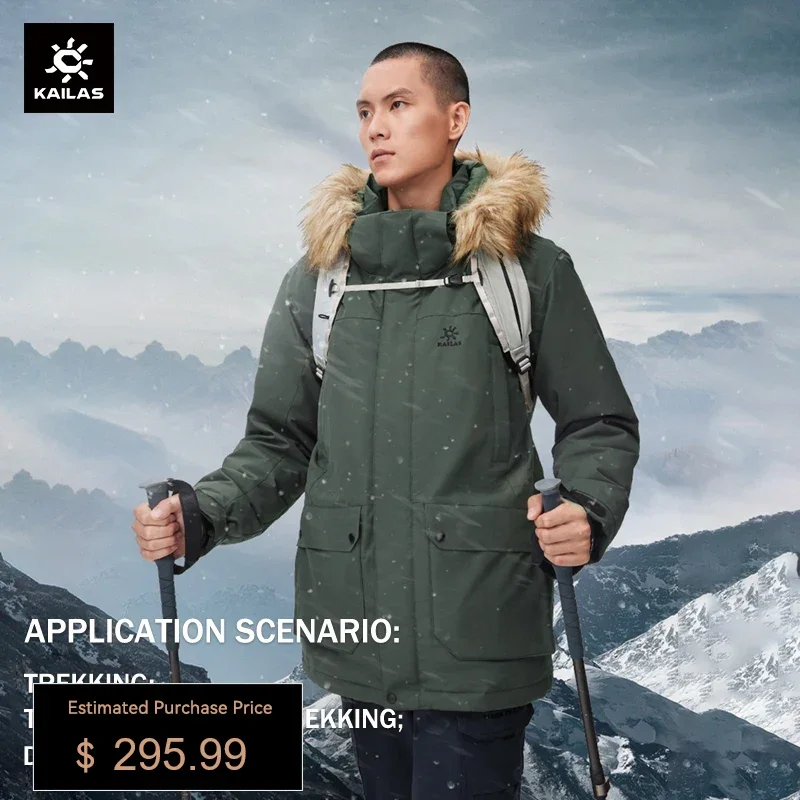 KAILAS-Down Jacket Fur Collar for Men Mid-length Goose Down Coat Korean Waterproof Climbing Thicken Warm Overcoats KG2033503