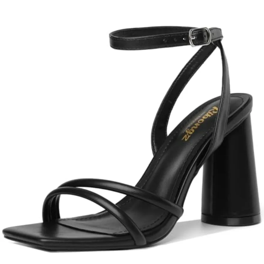 

RIBONGZ Block Heels Prom Heeled Sandals for Women Chunky Square Open Toe Strappy High Heels Ankle Strap Wedding Bridal Shoes Hi