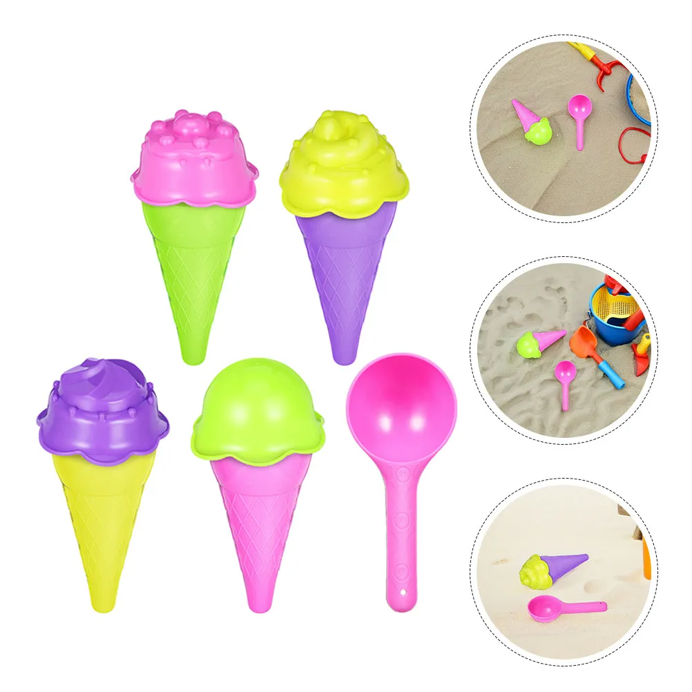 Kids Ice Cream Sandbox Molds 2 Sets – Portable Sandcastle Tools for Indoor & Outdoor Summer Play