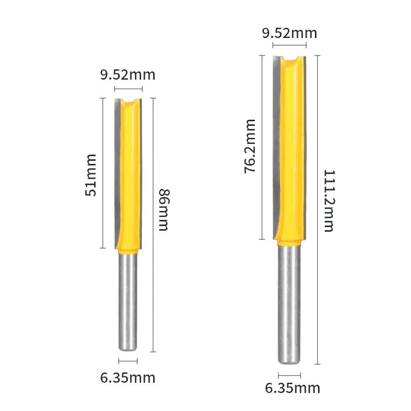 NXWIND 2PCS  1/4 Shank Long Blands Straight Router Bit Woodworking Milling Cutter For Wood Face