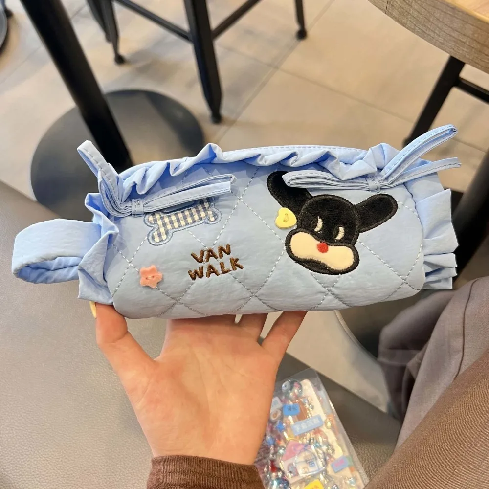 Kawaii Sweet Bow Pen Bag Large Capacity Ruffle Makeup Storage Bag Organize Dog Rabbit Pencil Pouch Case Students