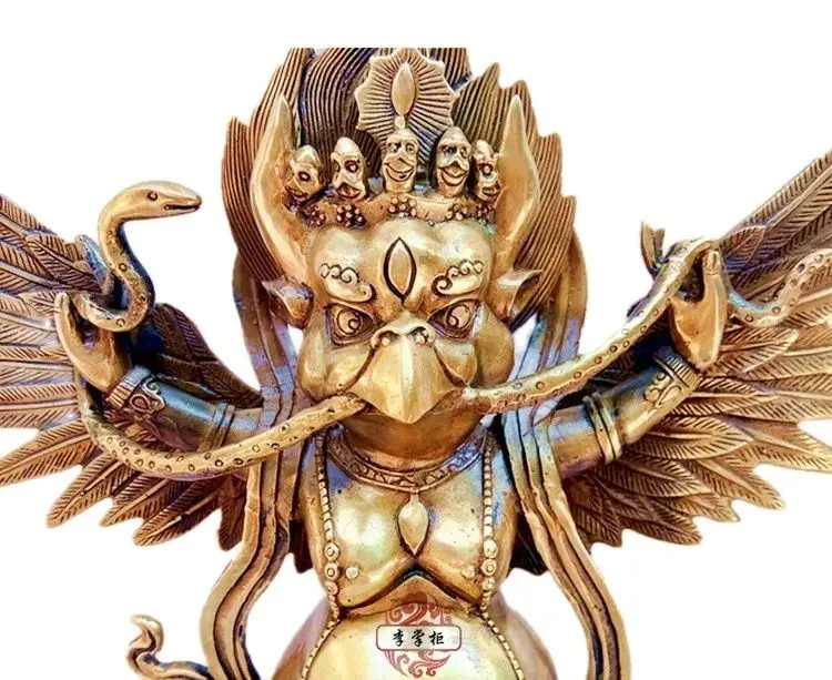 

Tibetan Nepalese Tantra Dapeng Golden Winged Bird Pure Copper Thunderbolt Protector Bronze Statue 30CM/22CM