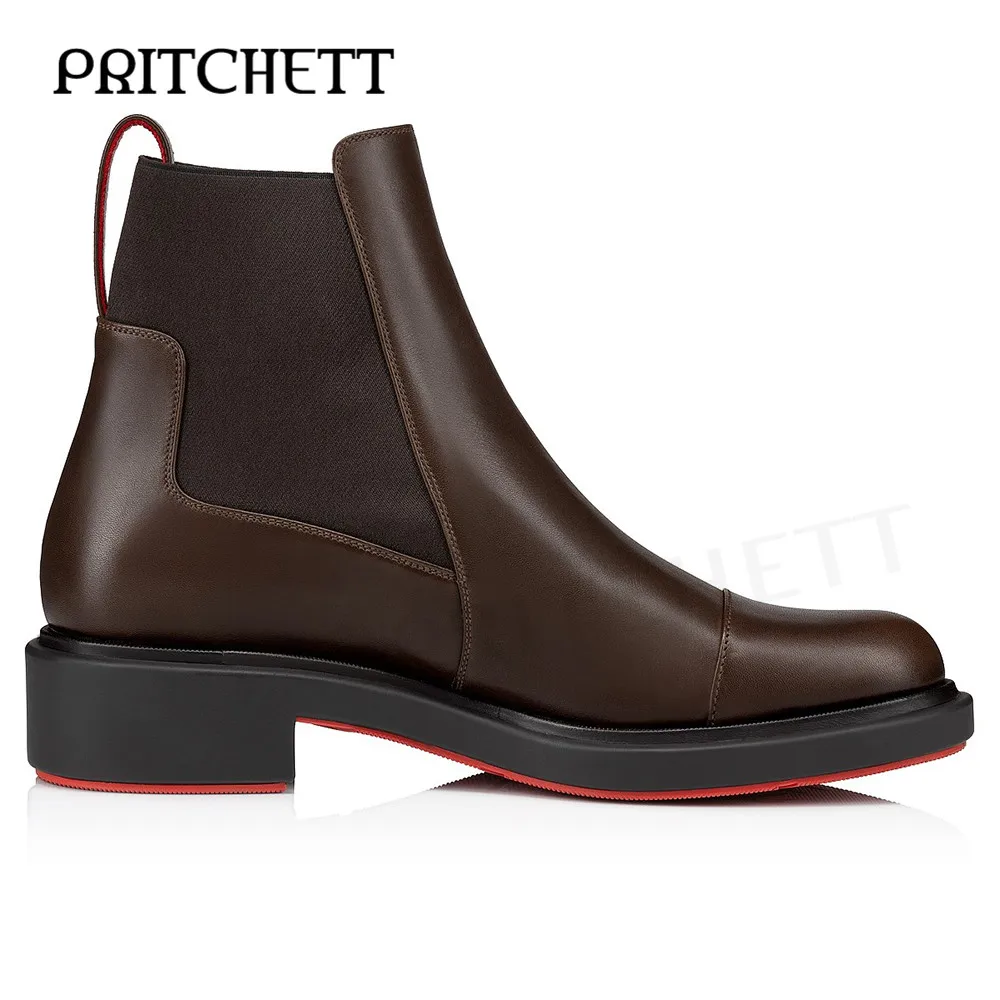 Brown Leather Chelsea Boots High Quality Fashion Pull-On Stretch Ankle Boots Personality Casual Business Trend Men's Boots