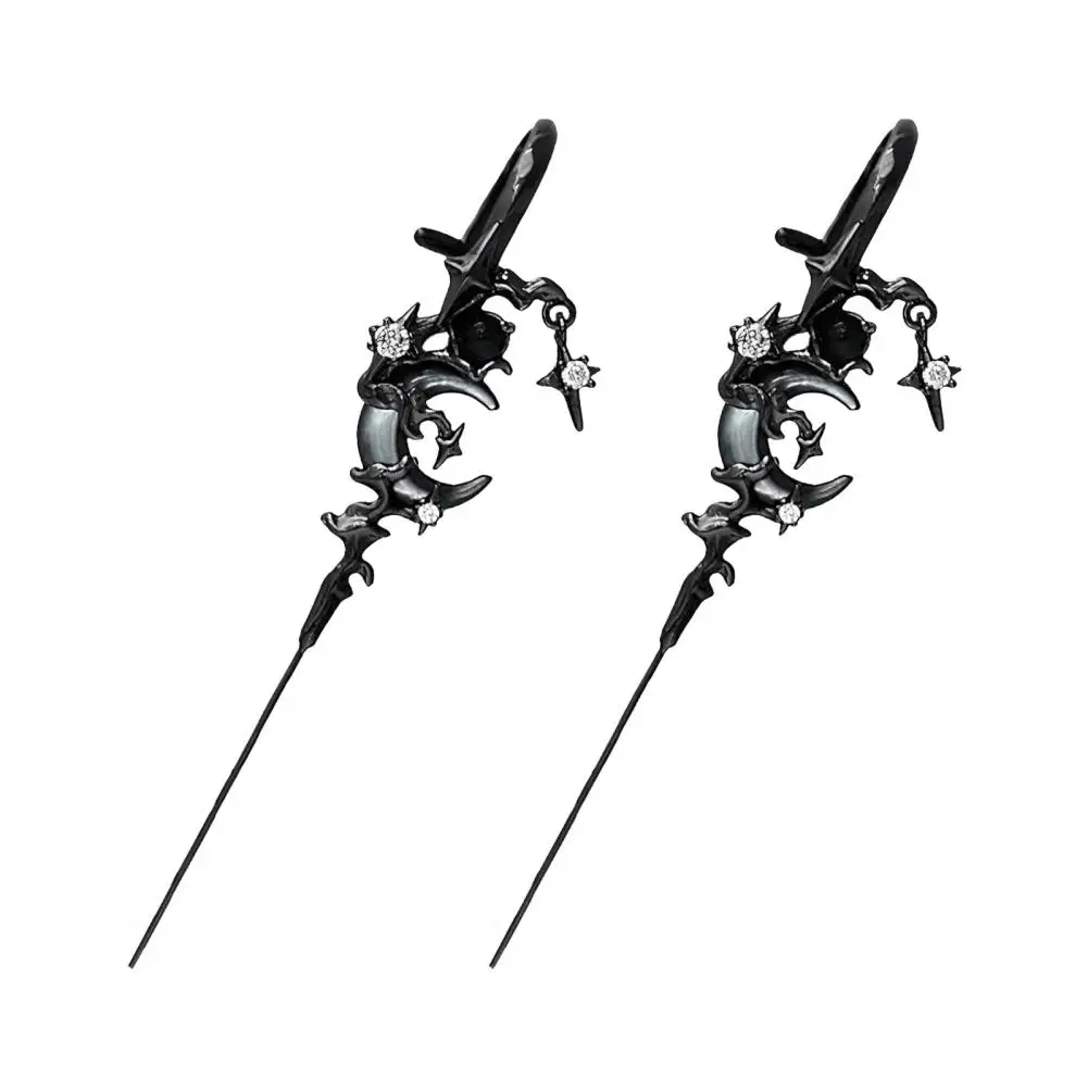 Piercing Ear Needles Punk Rock Star Moon Ear Cuffs Dark Style Piercing Earrings for Club Party Jewelry Myth of Moon Ear Needles