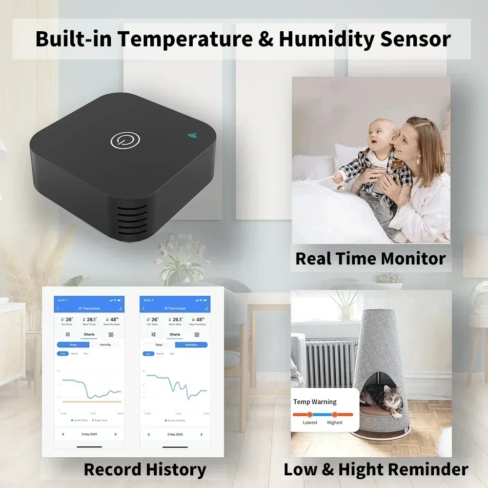 Tuya Smart Air Conditiong Thremostat Built-in Temperature Humidity Sensor For IR Remote AC Work with Alexa Google