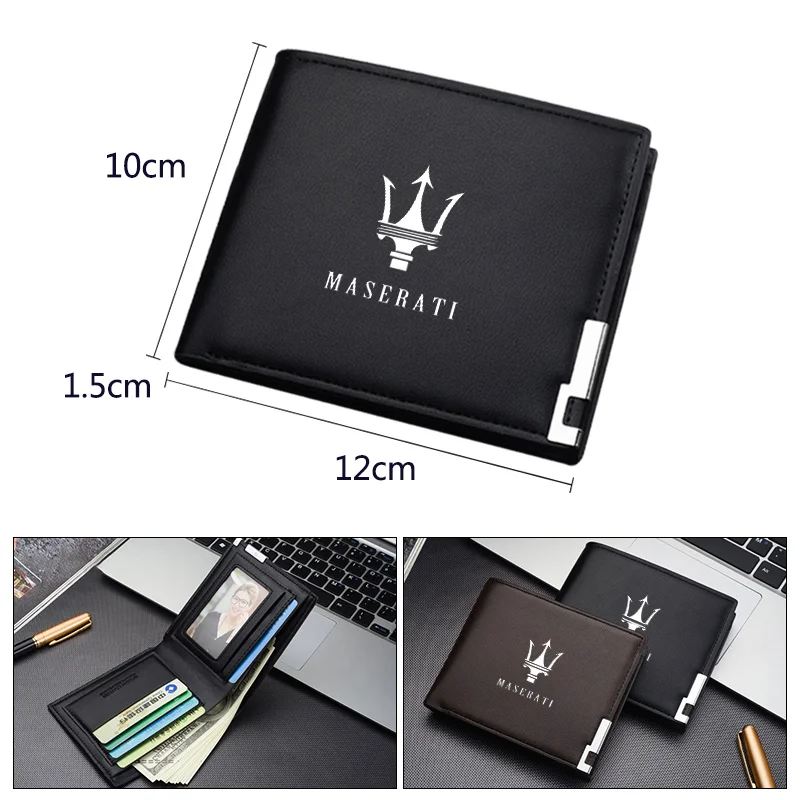 1pcs Car Logo Wallet Men Leather Driver Licence Holder Key Card Bag For Maserati Quattroporte Spyder Levante Coupe GranTurismo