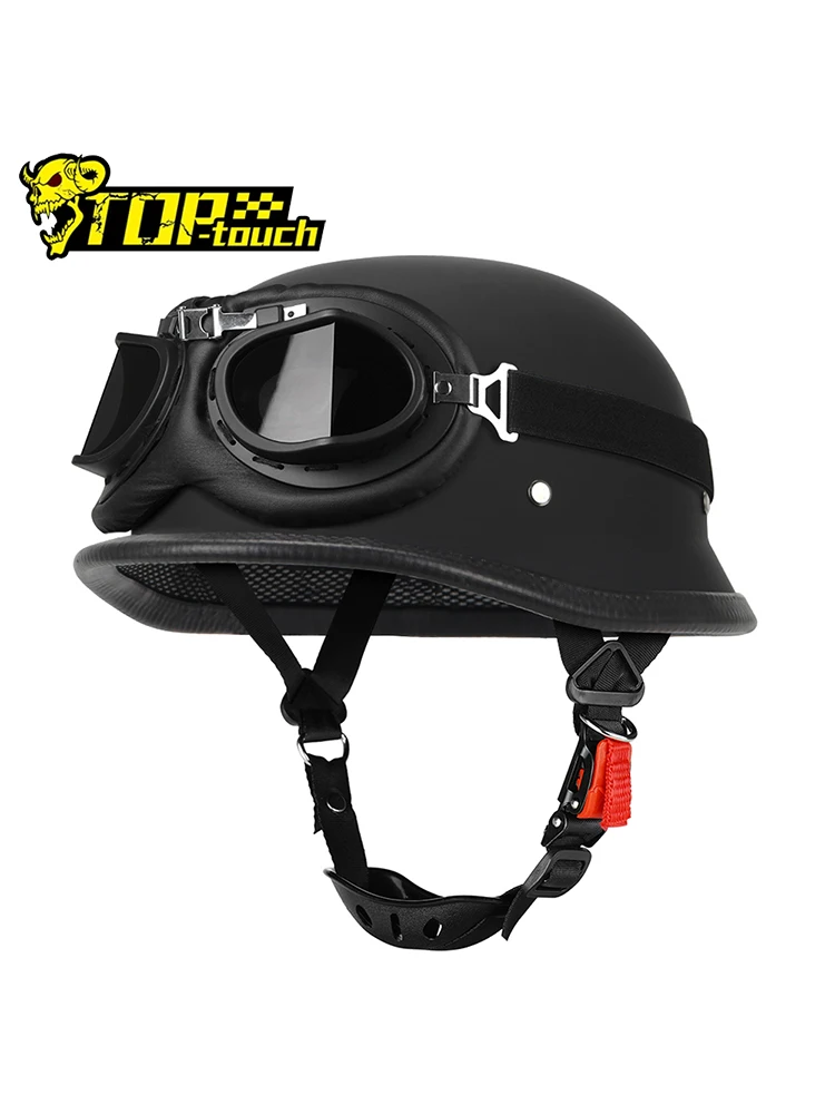 Motorrad Halbhelm Deutscher Leder Vintage Helm Casco Moto Motorrad Jethelm Biker Pilot DOT Zertifizierung S-XXL