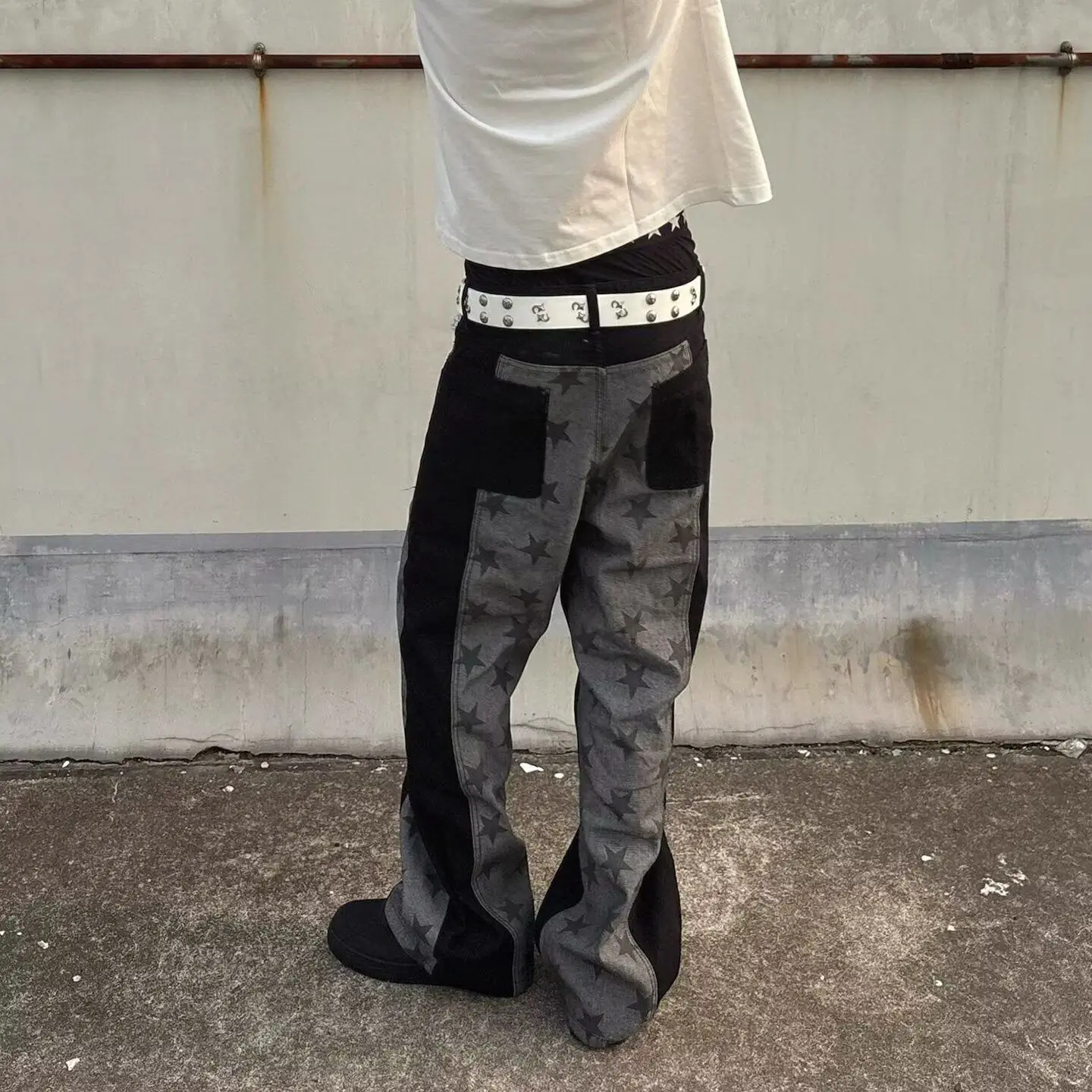 Men's Retro Patchwork Contrasting Star Print Pants Summer Street Sweatpants Boys Bottom Male High Waist Y2k Cool Trousers