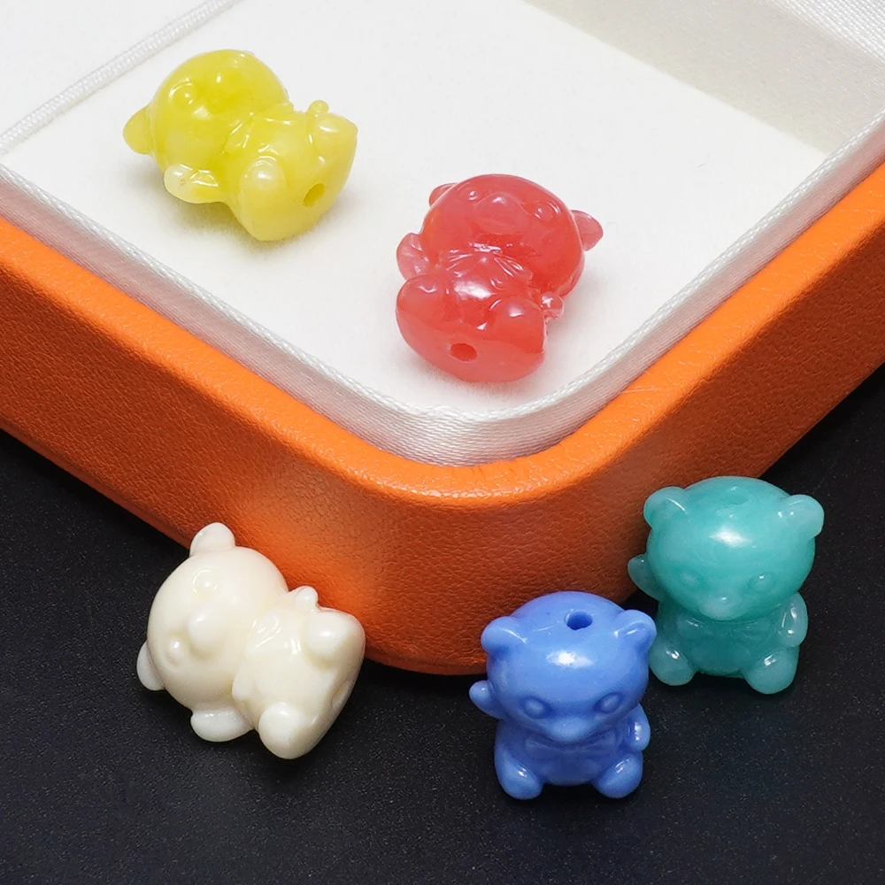 10Pcs/Piece Coral Powder Pressed Bear-Shaped Loose Beads for DIY Bracelets, Necklaces and Other Jewelry Accessories