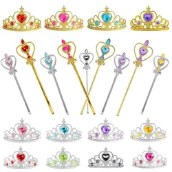 Kids Princess Dress up Accessories Wands Tiaras and Crowns for Little Girls Princess Party Supplies Tiara Wand Gifts Toys Set