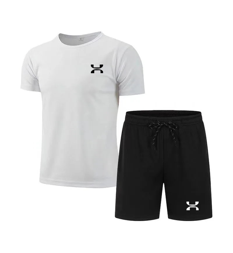 Conjunto de ropa deportiva informal para hombre, traje deportivo de secado rápido, camiseta de manga corta y pantalones cortos, moda de verano, 2