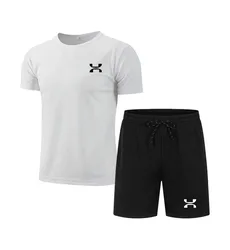 T-Shirt à Manches Courtes et Short pour Homme, Décontracté, Trempé Sportif, vaccage Rapide, Fitness, Été, Mode, Ensemble 2 Pièces