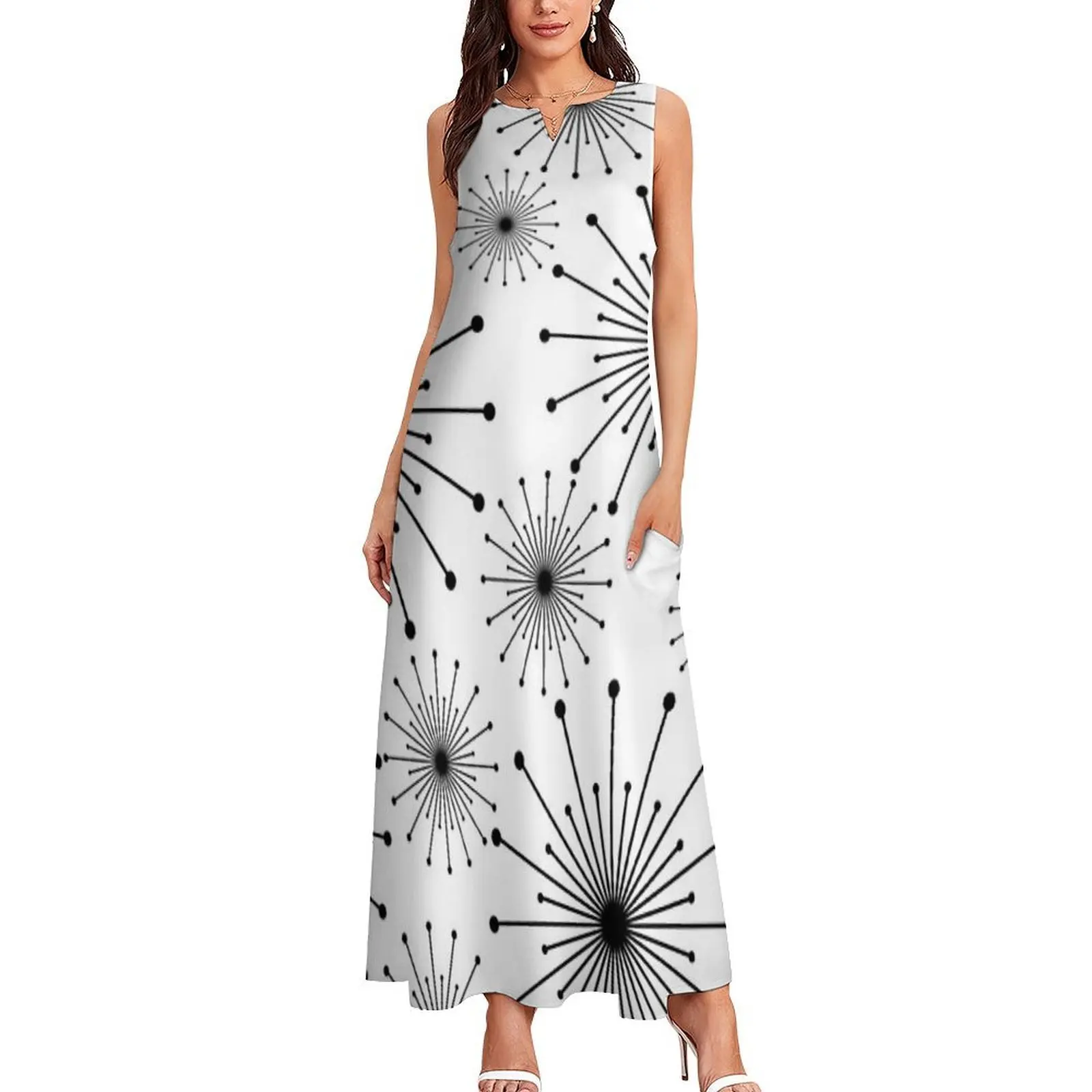 Vestido largo negro brillante, ropa de mujer, vestidos de verano para mujer, vestido 2025, conjuntos elegantes de estilo coreano para mujer