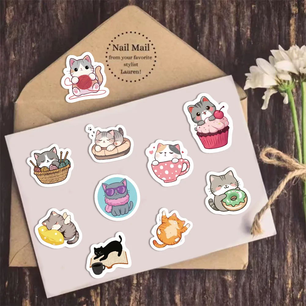 500 шт., креативные мультяшные кошки, маленький узор, граффити, украшения, рулонные наклейки, конверты для ноутбука, уплотнительные наклейки, водонепроницаемые наклейки