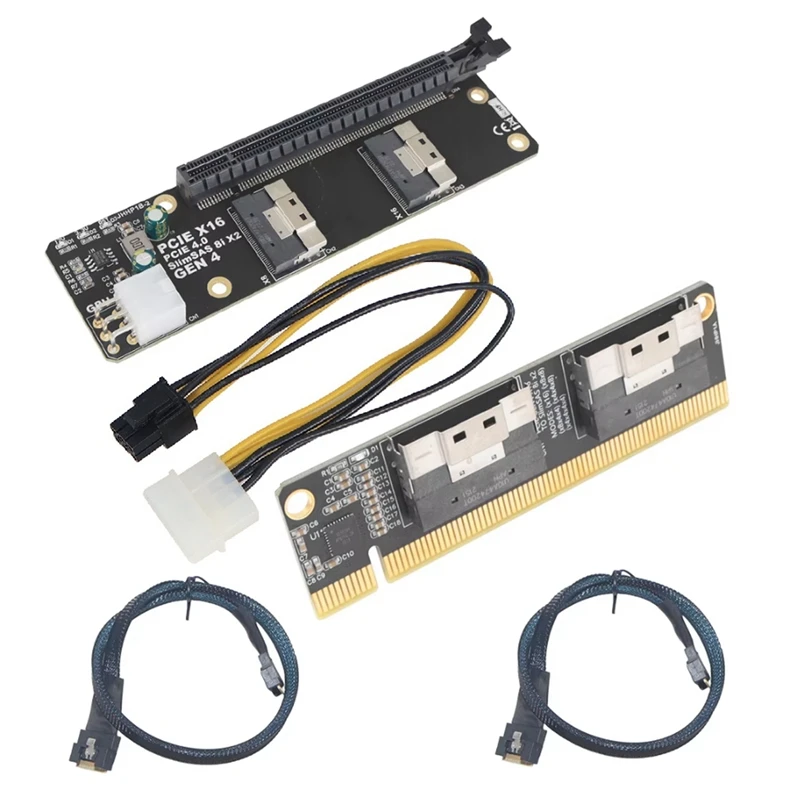 2Port Slimsas 8I X2 To Pcie 4.0 X16 Expansion Card PCI-E 4.0 16X To Slimsas 8I X2 SFF8654 Graphics Card GPU Adapter Card