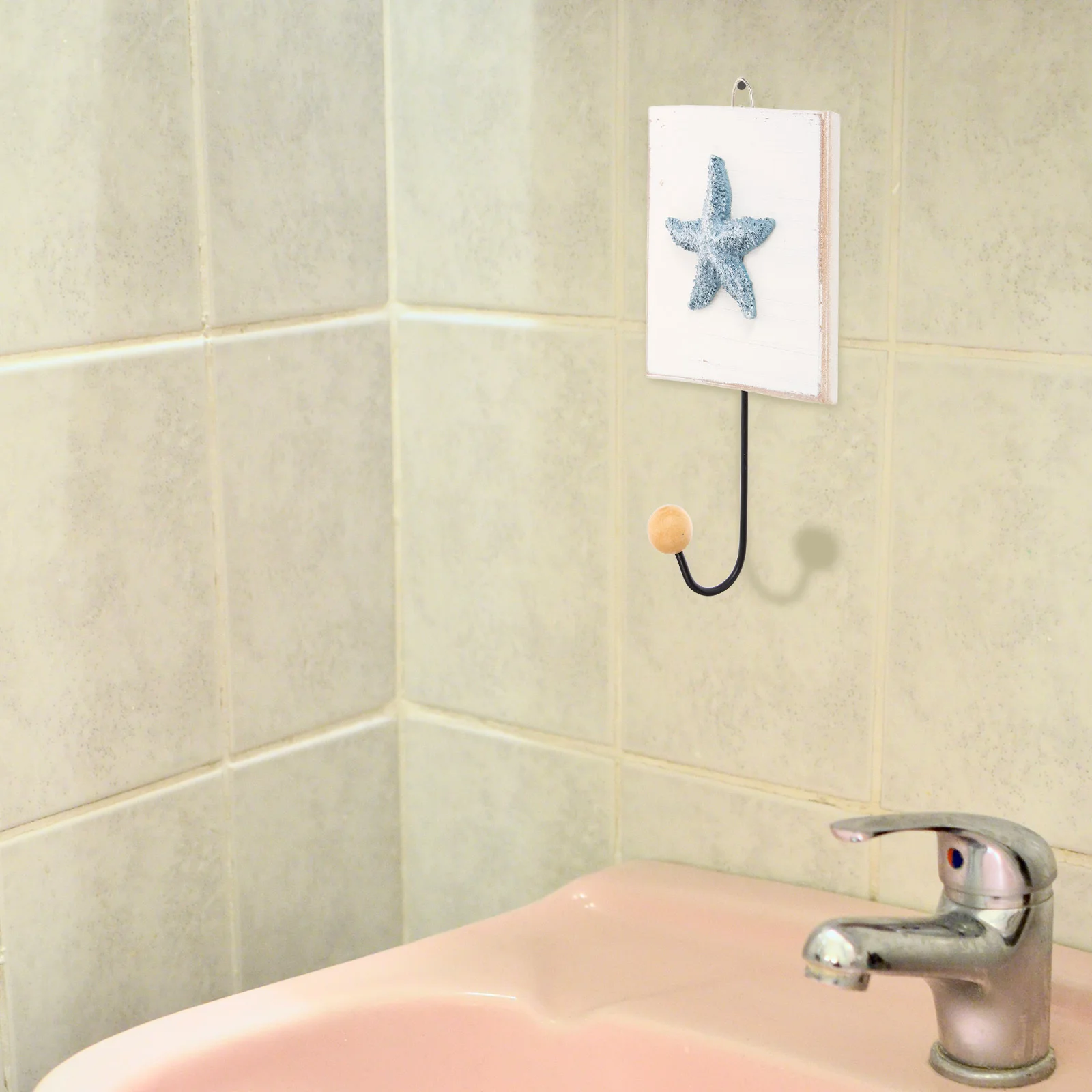 

Sea Star Wall Hook Wooden Decorative Hook for Towel Coat Clothes Mediterranean Style Bathroom Wall Mounted Storage Organizer