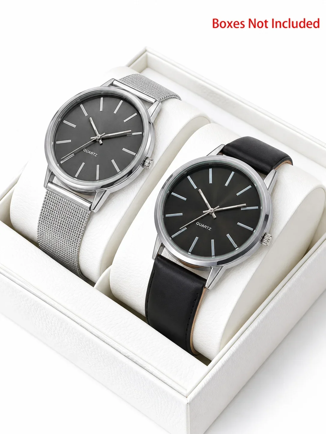 2Pcs Lovers Watch Set Classic Minimal Mesh & Leather Strap Analog Quartz Wristwatch Men Women Fashion Couple Matching Timepieces