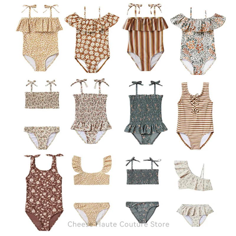 RC Baby Girls Summer Swimwears Bikini One Piece Set Brand Kids Beautiful Floral Toddler Swimming Suits Sunbeach Swimsuit 2022