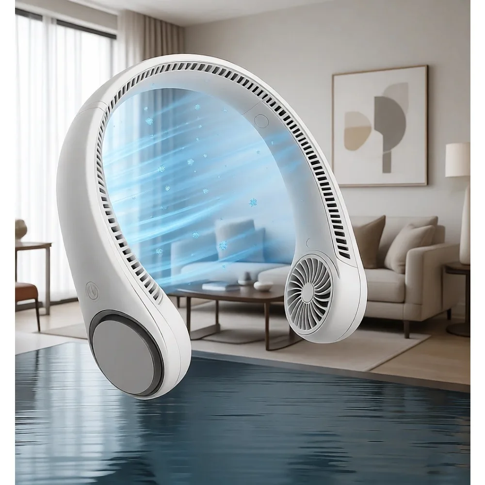 

Портативный безлопастной вентилятор для шеи с LED-дисплеем, 5000 мАч, USB-перезаряжаемый, 3 скорости, в стиле наушников, серый