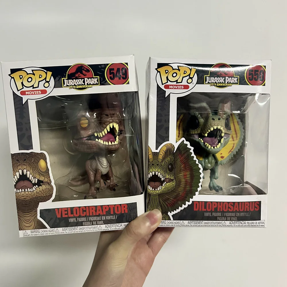 Películas Jurassic World Funko Velociraptor # 549 Dilophosaurus # 550 Figuras de Acción Coleccionables de Vinilo