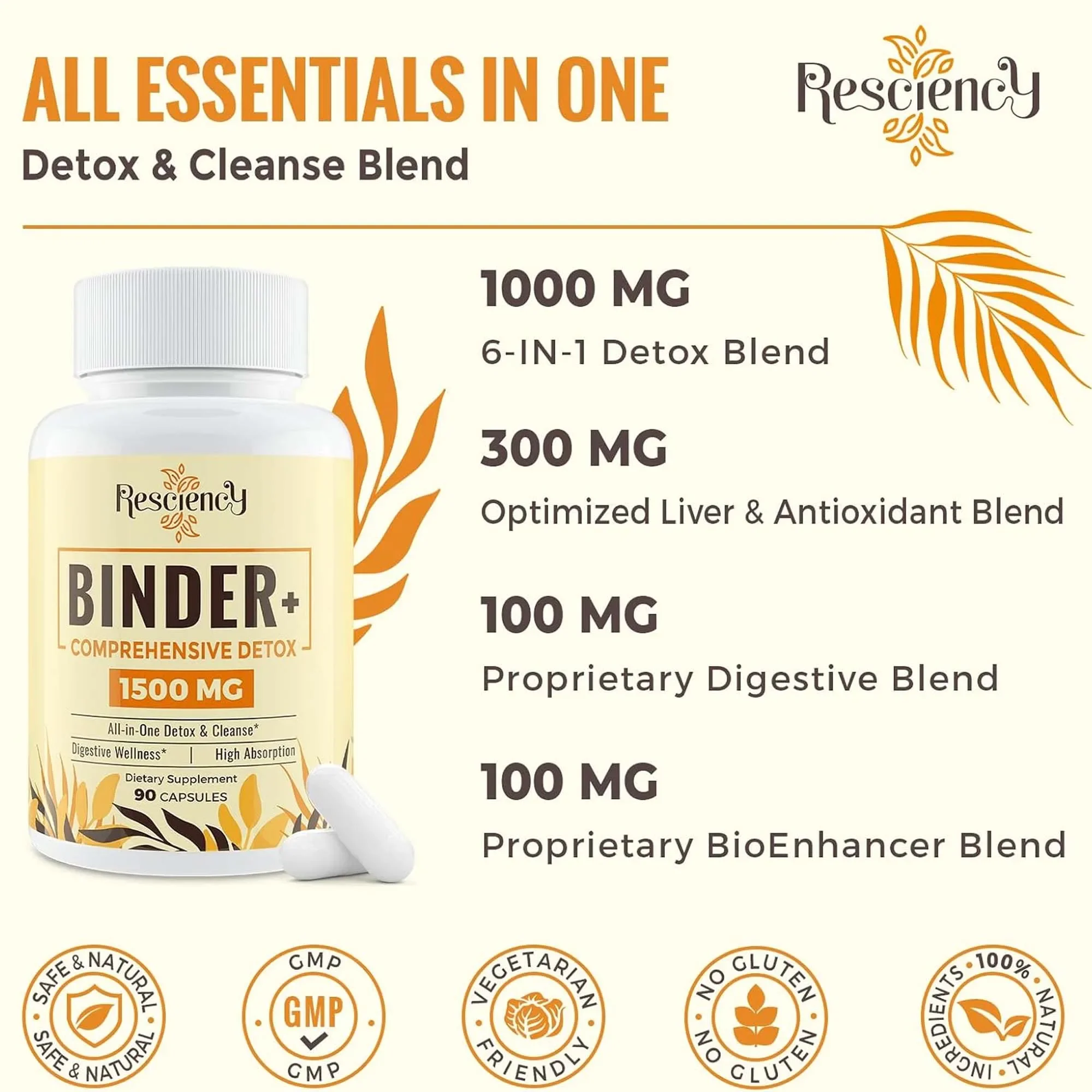 Detox Binder Supplement – Liver Detox Kidney Health, Repair and Nourishing Support, Antioxidant, Non-GMO