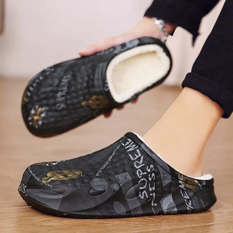 Men's thick-soled winter non-slip indoor home thermal bag heel plus velvet and height-increasing cotton slippers