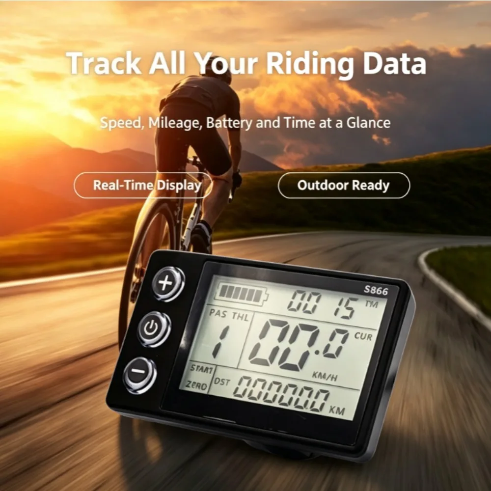 Écran LCD intelligent étanche LCD-S866 avec connecteur 5 broches pour trottinette électrique et vélo électrique, indicateur de vitesse et de niveau de batterie au lithium, pièces de rechange