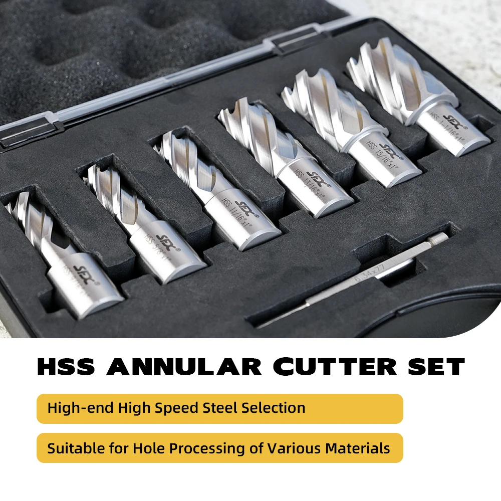 1 "7 Buah Set Pemotong Annular HSS 3/4" Bor Magnet Batang dengan PIN 9/16 "Hingga 1-1/16"