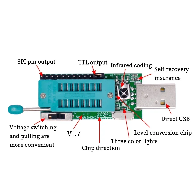 CH341A programmatore V1.7 1.8V Level Shift W25Q64FW W25Q128FW Gd25LQ64 CH341A programmatore V1.7 1.8V Level Shift W25Q64FW W25Q128FW