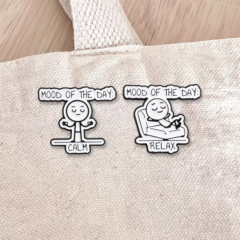 Mood Of The Day Calm Relax Stick Figure Enamel Badge Minimalist Emotion Pin Brooch Jewelry Gifts For Stress Relief Seekers