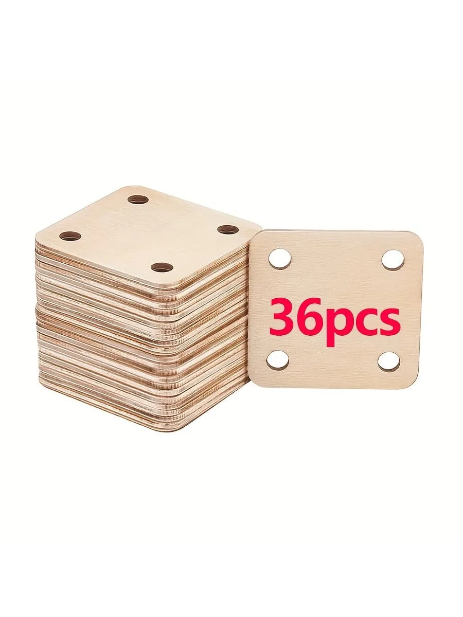 12/24/36 Pieces Blank Wooden Square Woven Cards, 4-Hole Woven Cards, Hand-Woven Wood Pieces, DIY Woven Accessories