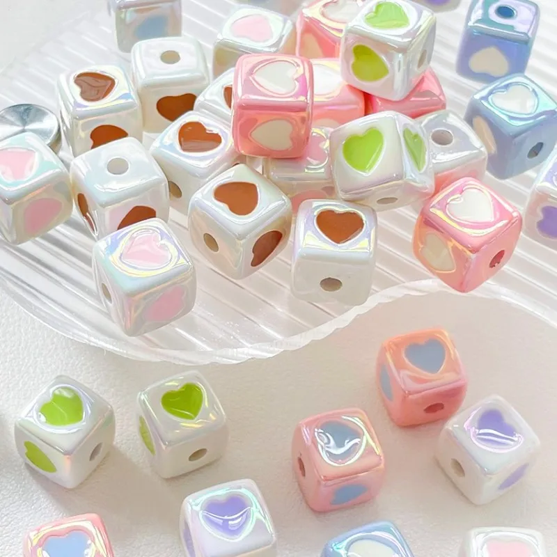 10Pcs/Lot 12MM Heart Cream Color Enamel Square Beads Diy for Bracelets Making Jewelry Findings