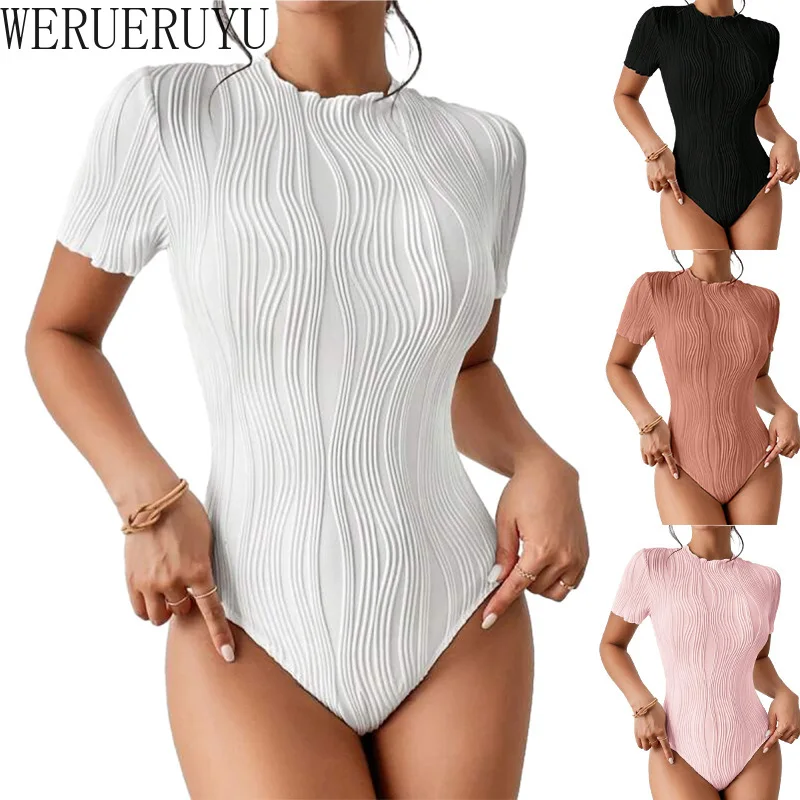 Short Sleeve Bodysuit Women Summer Clothes Bodycon One-pieces Tops White Black Pink Y2k Streetwear Sexy Jumpsuits for Women 2024