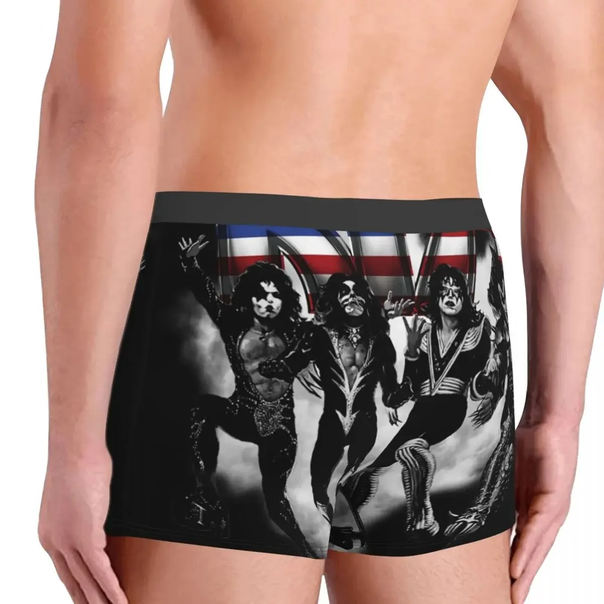 Custom Kiss Band USA Logo Underwear Men Stretch Heavy Metal Rock Music Boxer Briefs Shorts Panties Soft Sexy Underpants For Male