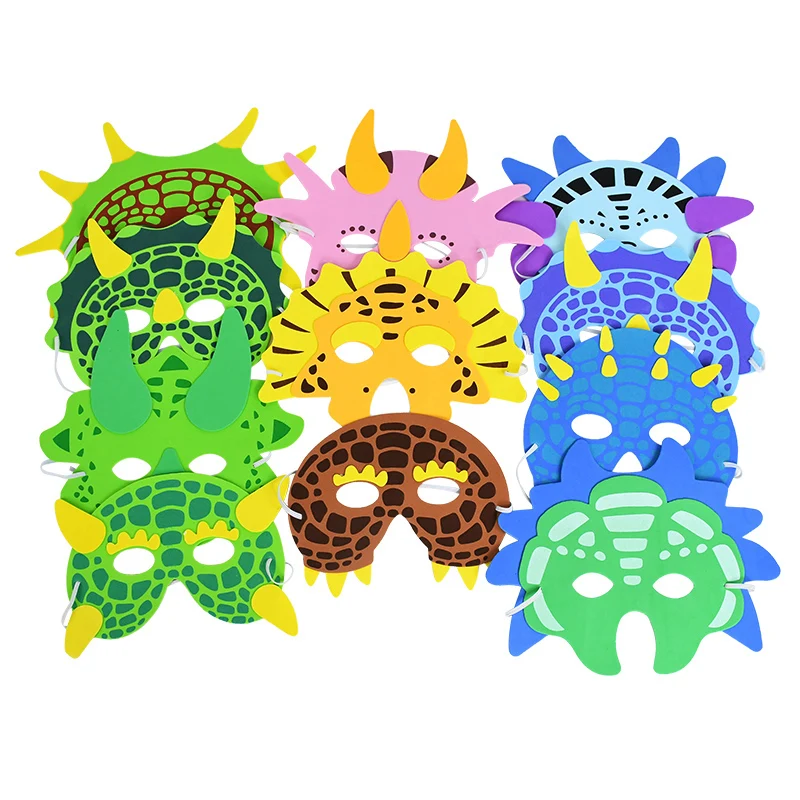 11pcs/set Dinosaur Party Masks Elastic Felt Child Maques Foam Dragon Face Mask for Kids Themed Masquerade Halloween Party Gift