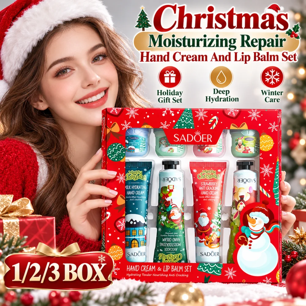 Christmas Skin Care Gift Set 4 Moisturizing Hand Creams And 4 Lip Balms Strawberry Kiwi Avocado Milk Scents For Friends